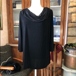 Carolyn Strauss size Medium black 3/4 bell sleeve sparkly sheer scarf around top